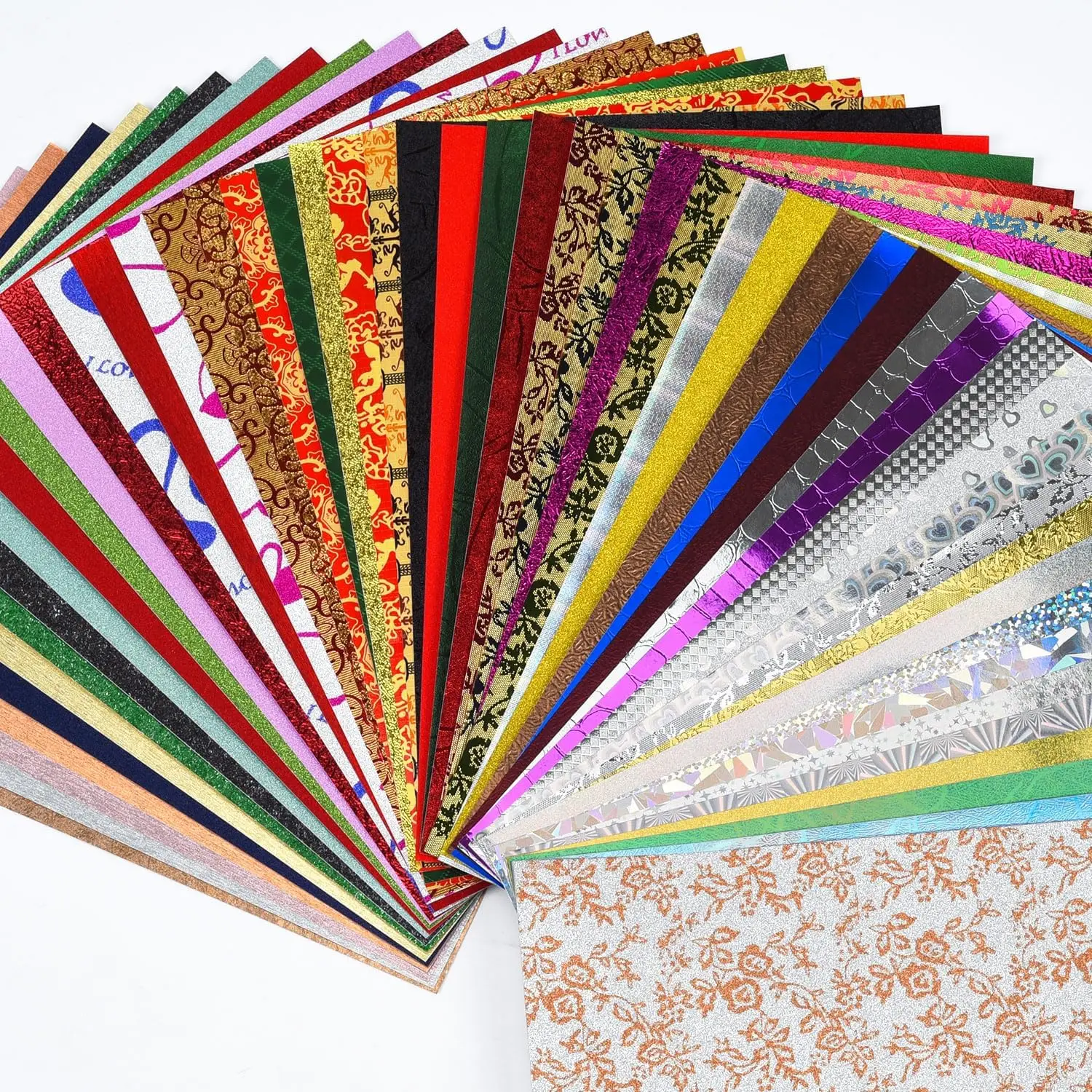 50Pcs Glitter Textured Scrapbook Paper Embossed Holographic Cardstock Assorted Colors Kit for Greeting Cards Scrapbooking Holiday Crafting