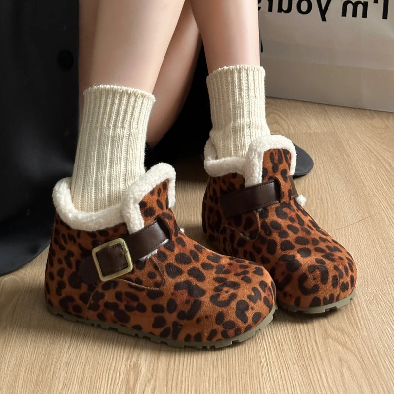 Leopard Women's Boots Platform Cotton Shoes Flats Fur Snow Boots 2025 Winter Trend Sneaker Short Plush Sport Shoes Mujer Botas