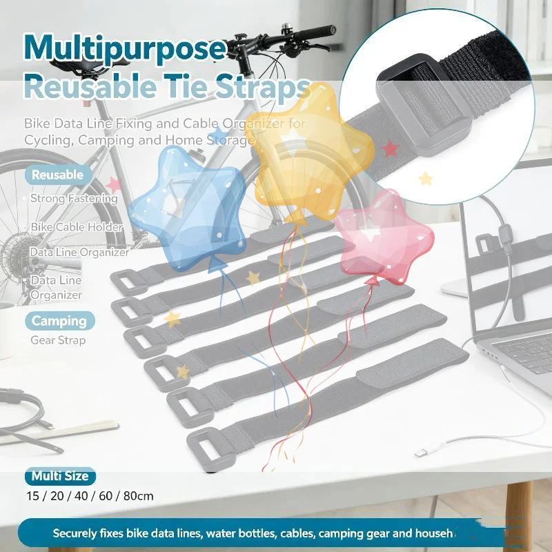 10Pcs Nylon Fasteners Cord Straps Organizer Reusable Hook And Loop Tie-downs Adjustable Nylon Zip Ties For Securing Wires