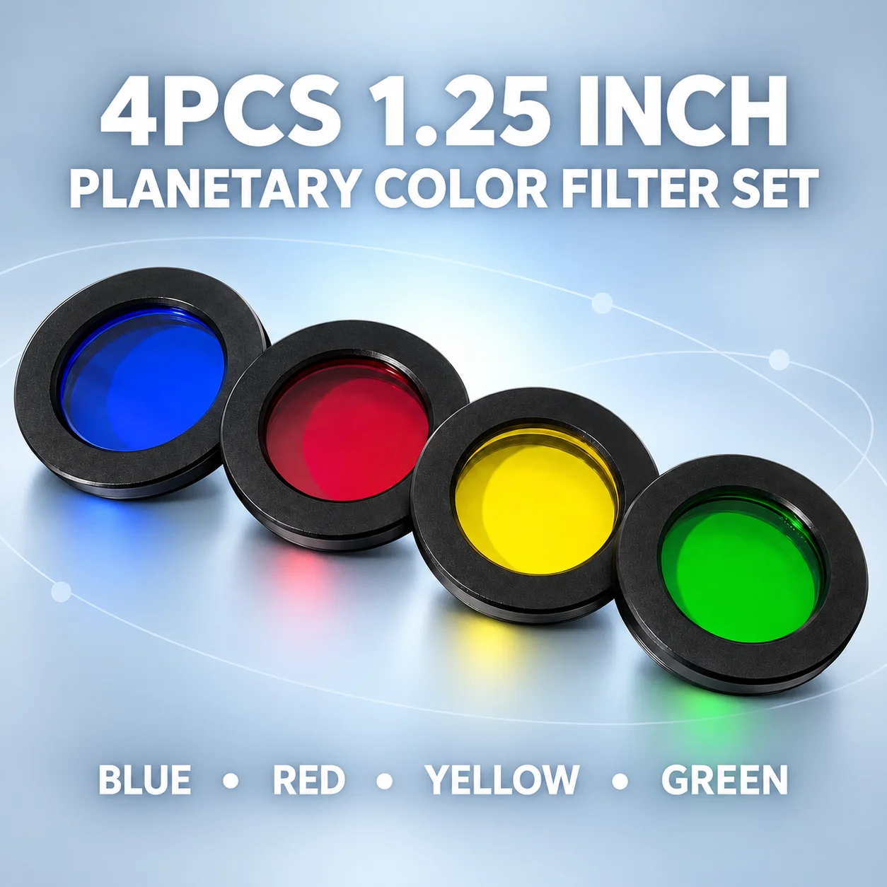 1.25 Inch Telescope Color Filter Kit, 4PCS Red Blue Green Yellow Threaded Eyepiece Filters for Moon and Planet Viewing