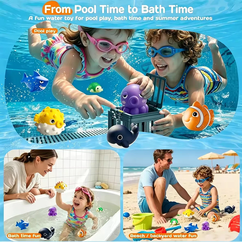 Creativity Swimming And Diving Fish Box Toys Child Adult Pool Party Challenge Toys Toddler Floating Octopus Animals Bath Toys