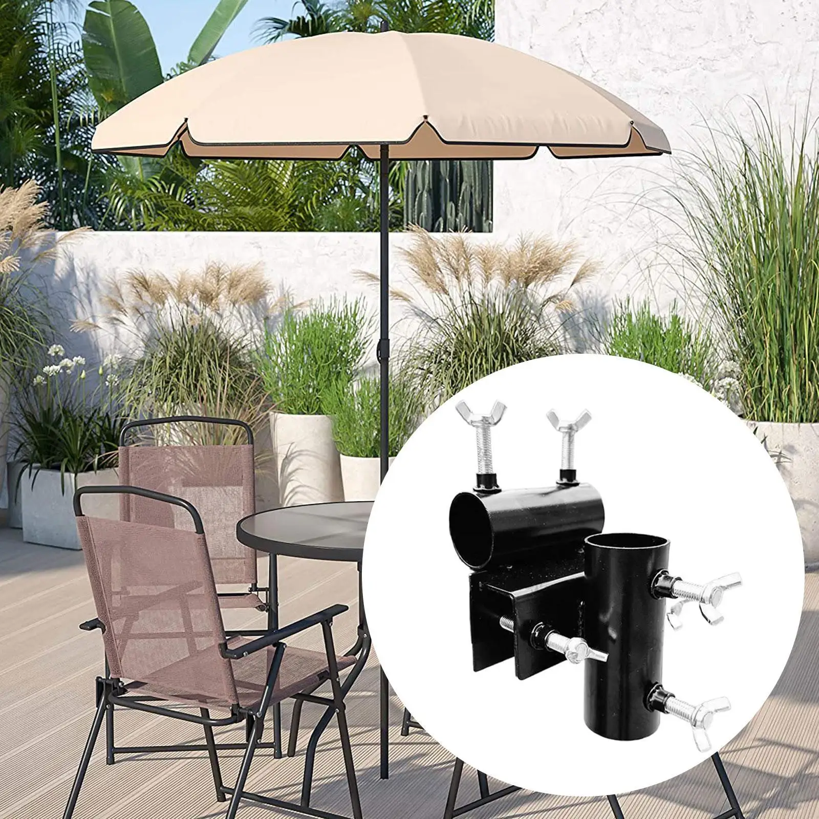 Picture 7: Heavy Duty Patio Umbrella Holder Adjustable Bench Clamp Umbrella Stand for Outdoor Balcony Railing