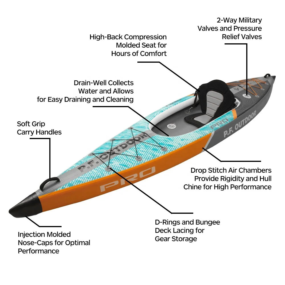 نفخ مصنع كاياك مخصص الصيد الزورق قطرة غرزة التجديف سولو الأشعة فوق البنفسجية قوارب الكاياك القابلة للنفخ مع زعنفة قابلة للفصل
