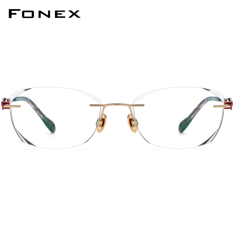 FONEX Pure Titanium Rimless Glasses Women Ultralight Brands Designer Elegant Diamond Luxury Eyeglasses Frameless Eyewear 6119