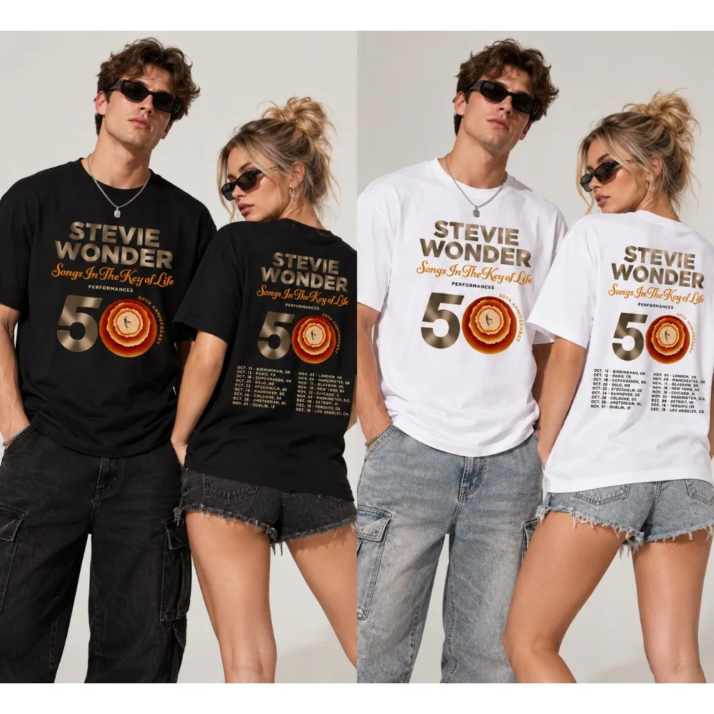Stevie Wonder Songs in The Key of Life 50th Anniversary Tour T-shirt Cotton Soft Unisex Streetwear Short Sleeve Women Men Tshirt