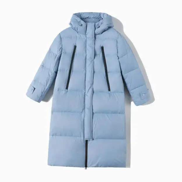 Lange donsjas voor dames, witte eendenveren, 2024 winter nieuwe mode trendy verdikte warme broodjas met capuchon.