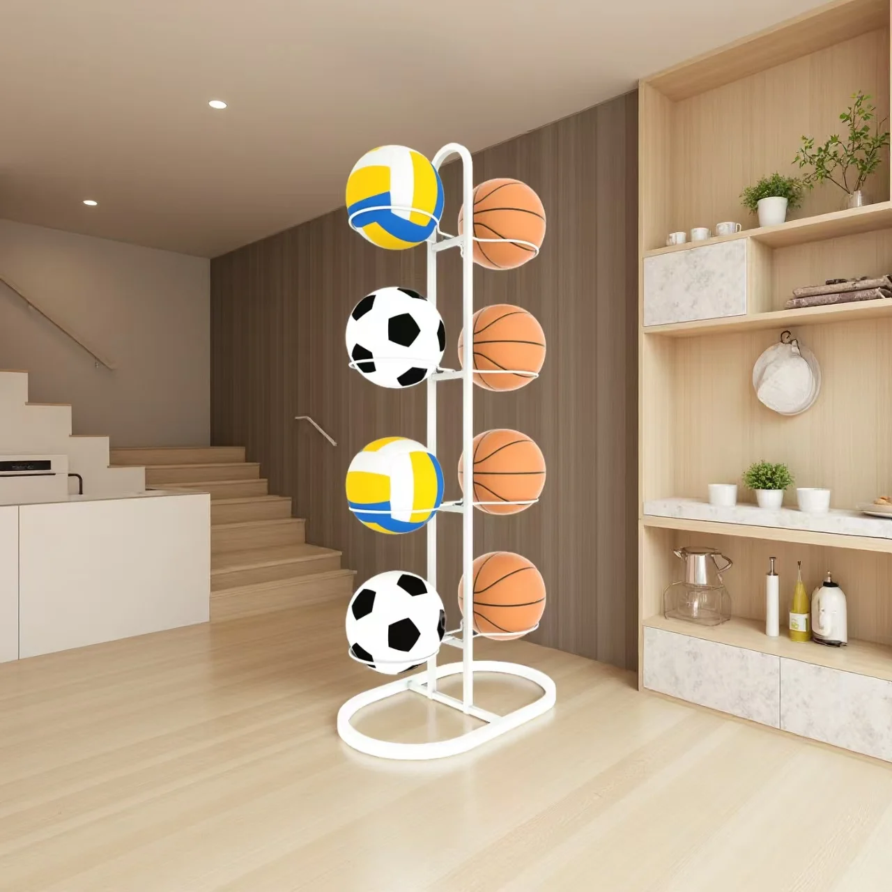 Double-Sided 4-Layer Ball Storage Rack, Can Hold 8 Balls at the Same Time, Suitable for Standard Balls Size 3-7