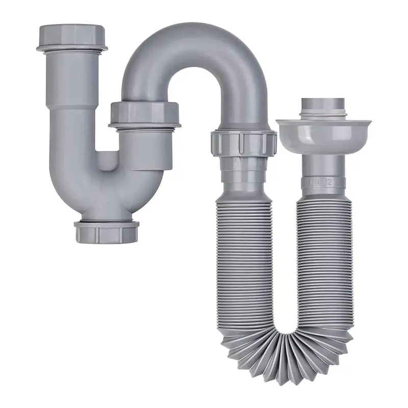 

AA94-1 1/4 Inch Kitchen Sink Drain Pipe Kit With Cleanout Plug Anti-Odor, Flexible U-Shaped Drain Pipe Backflow Prevention