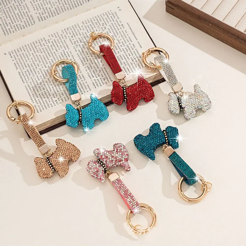 Korean Rhinestones French Bulldog Keychain Cartoon Blingbling Crystal Dog Pendant DIY Exquisite Rhinestone Car Keyring Women