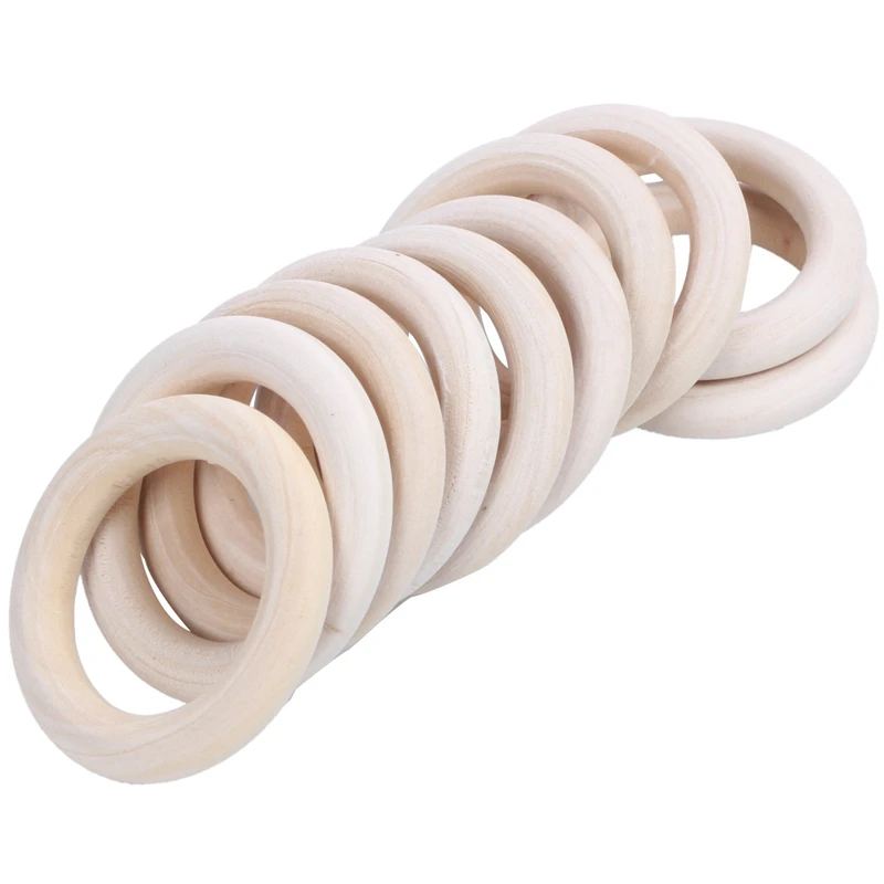 3X Natural Wooden Rings, Diameter 50Mm