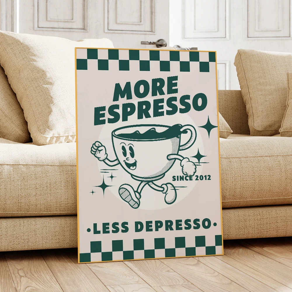 More Espresso Less Depresso Coffee Shop Quotes Wall Art Prints Canvas Painting Poster Pictures For Kitchen Room Home Decor