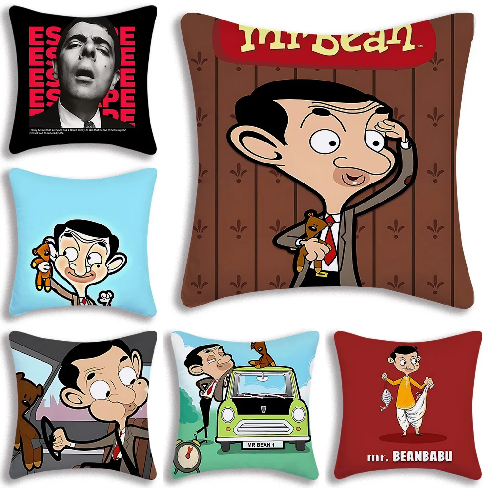 Funny Mr. Bean Pillow Covers Cartoon Sofa Decorative Home Double-sided Printing Short Plush Cute Cushion Cover