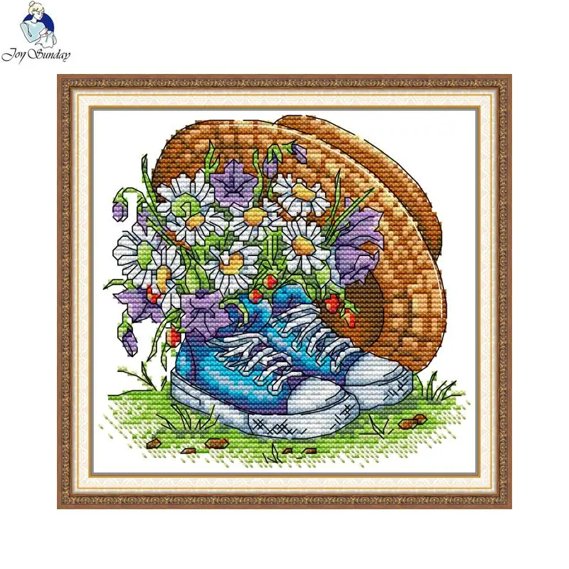 Joy Sunday Daisies Flower Pattern Cross Stitch Kit 14CT 16CT 11CT White Count Canvas Set DIY Embroidery Home Decor Gifts