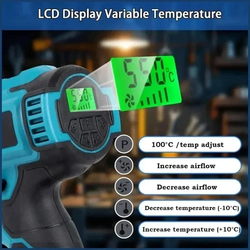 VESMATITY Industrial Gun Handheld Electric Heat Gun Temperatures HeatGun Cordless Hot Air AdjustableFor Makita 18V20V BatteryPin