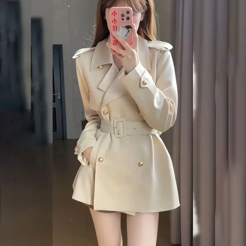 

Chic Leisure Trenchcoat Coat Women's Overcoat 2025 Autumn New Korean Loose Mid-Length Belt Double-Breasted Windbreakers Coat
