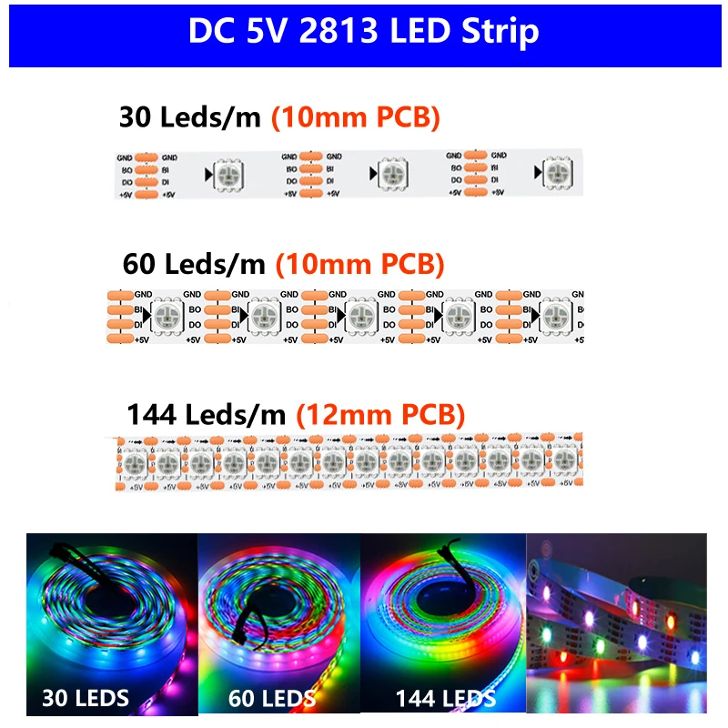 

DC5V WS2813 (WS2812B Update) Led Strip Individually Addressable 5050 RGB Dual-signal Smart pixels Light Tape 30/60/144 leds/m