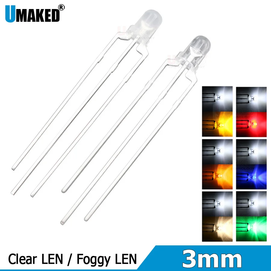 1000 SZTUK 3MM Przezroczysta/Mglista Soczewka Dwa Kolory Wspólna Anoda/Katoda LED Biały Czerwony Niebieski Zielony Żółty Dwukolorowa Dioda Światło DIY Lampa Okrągła