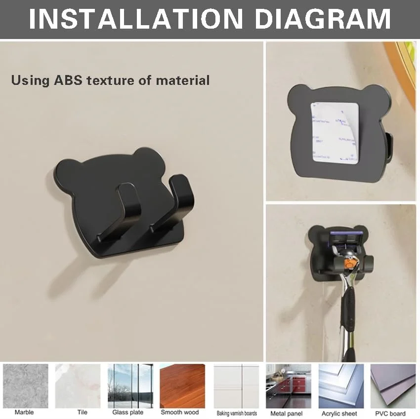 5/10pcs Shaver Rack Lovely Cartoon Bear Shaped Organizer Hook For Shaver Razor Comb Multifunctional Bathroom Storage Holder