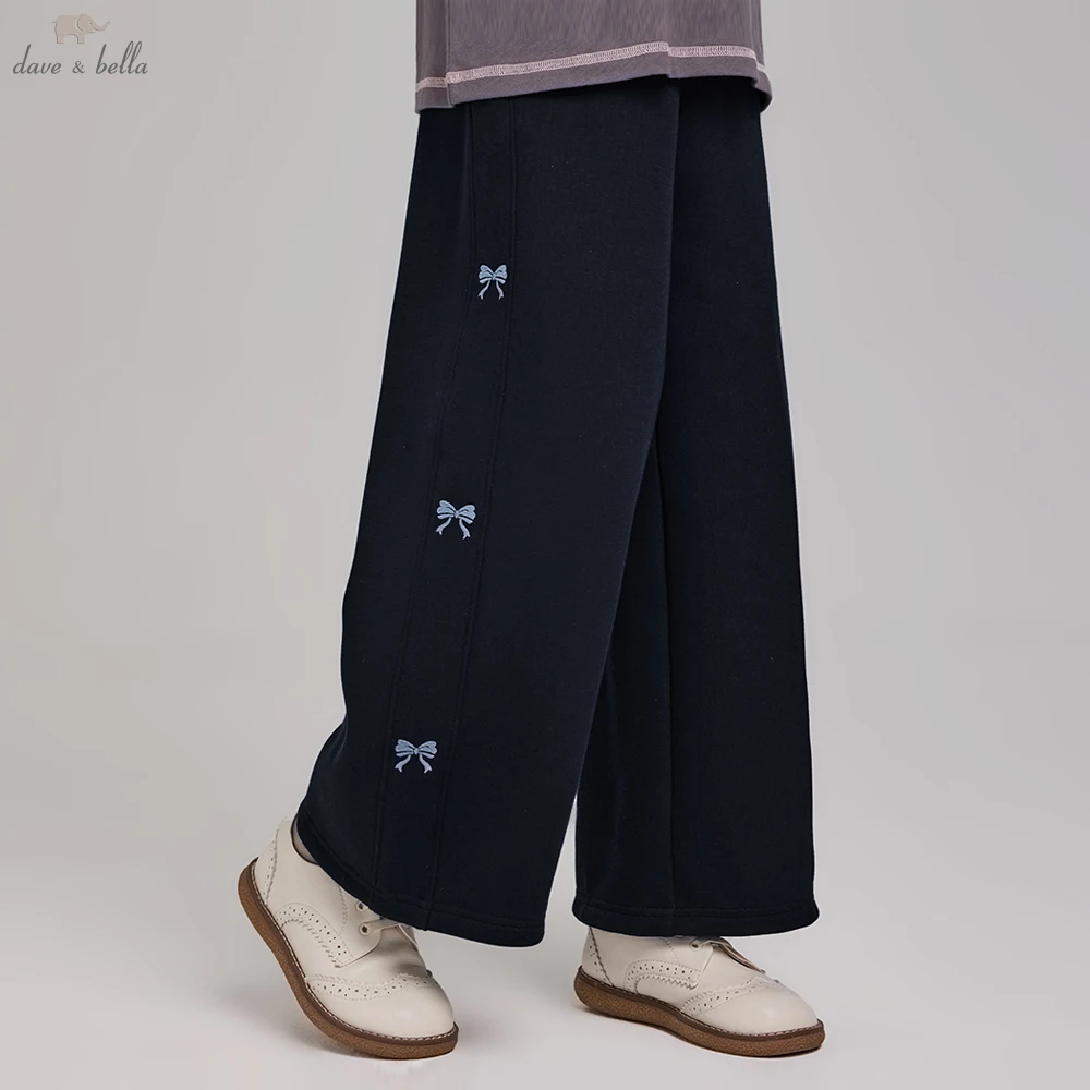 Dave Bella Children Autumn Embroidery Wide Leg Pants Casual 7-13 Years Teen Girls Straight Pants Elastic Trousers DK3263401