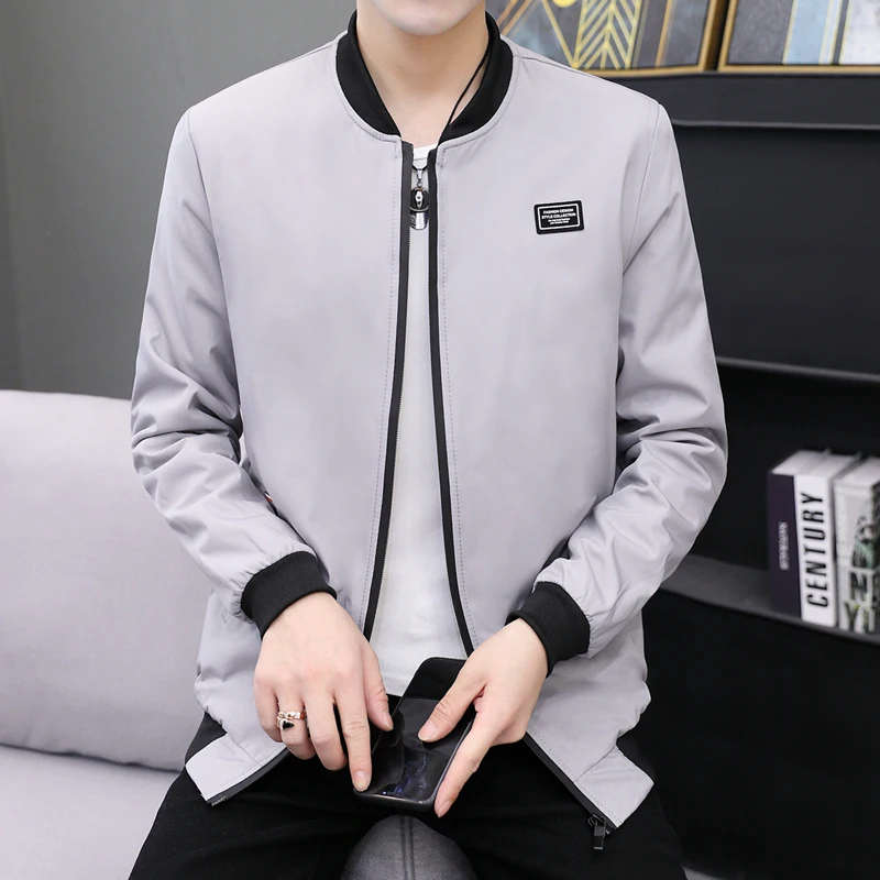 

Мужская приталенная куртка в корейском стиле с бейсбольным воротником, весна-осень, модная повседневная верхняя одежда, укороченная, из полиэстера