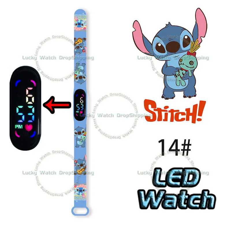 Stitch-reloj deportivo electrónico para niños, cronógrafo de dibujos animados, figura de acción, Anime, LED, táctil, resistente al agua, regalo de