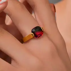 Tendy Geometric Tourmaline Colorful Square Stone Rings Stainless Steel Charm Rings Fashion Women Jewelry Accessories