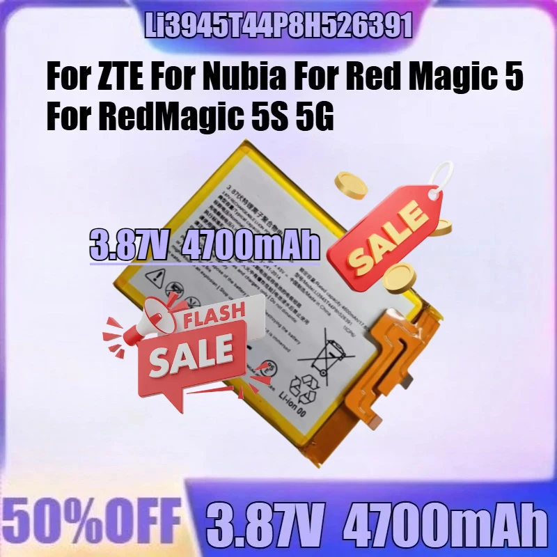 

For ZTE For Nubia For Red Magic 5 For RedMagic 5S 5G Batteries New 4700mAh 3.87V Li3945T44P8H526391 Replacement Battery