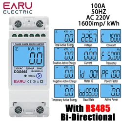 100A Multifunction Bi-Directional Energy Meter Reset Zero kWh Solar PV Power Voltage Current Frequency RS485 Communication 230V