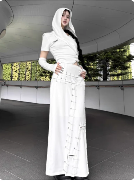 3xl primavera verão branco europeu americano sexy emenda divisão saia meninas moda cintura alta a linha versátil rua saias longas