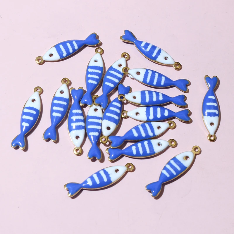 20pcs 18x5mm Stainless Steel Fish Enamel Charms Pendant Stainless Steel DIY Jewelry Making Accessories Findings 