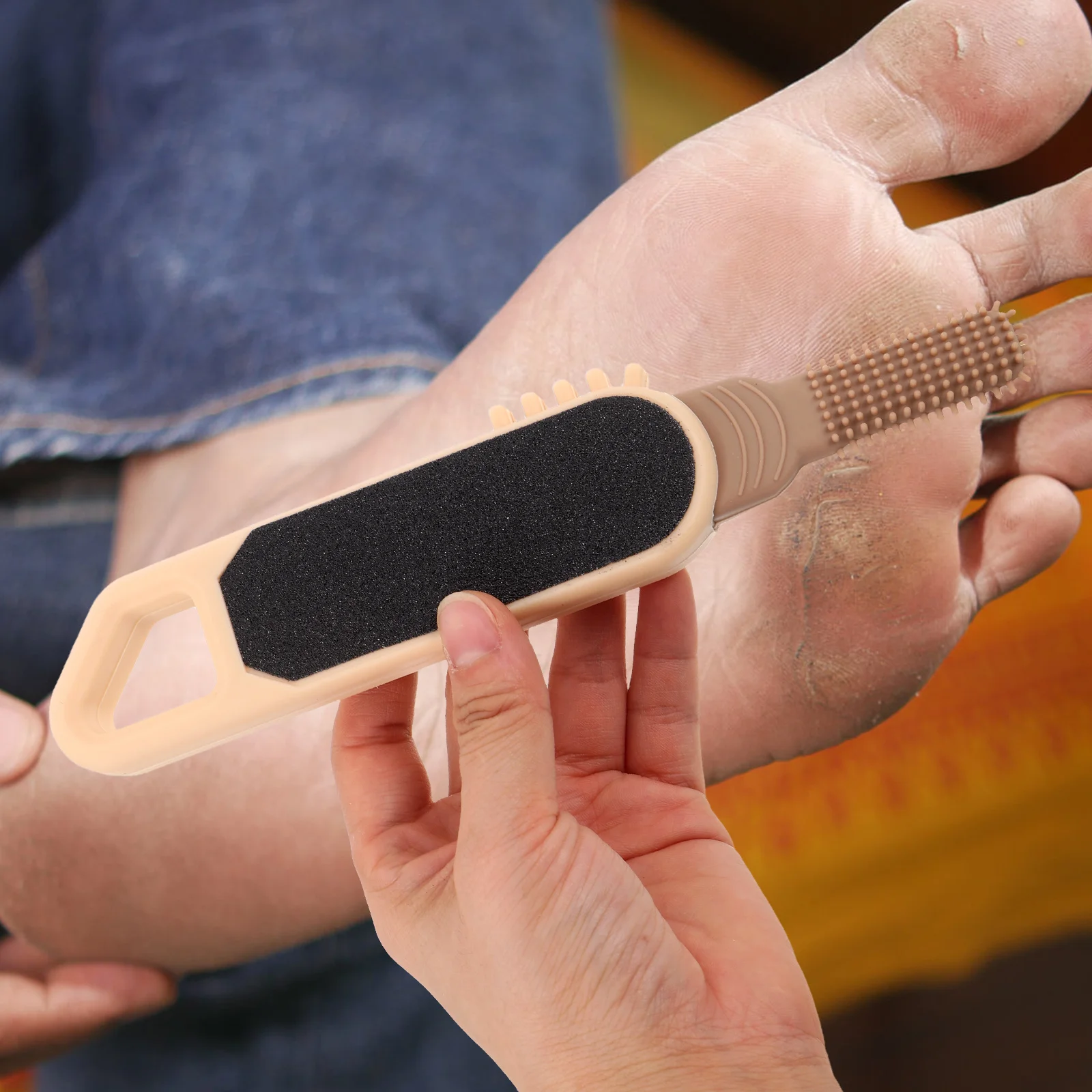 

Double Sided Soft Silicone Foot Scrubber Yellow Shower Foot Brush Exfoliator for Hard Calluses Dead Skin Remover Toe Cleaning