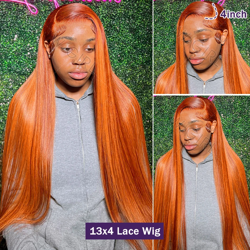 Wigirl Ginger Orange Straight 13x4 HD Lace Front Wig 30 36 Inch Remy 350 Colored Human Hair Lace Frontal Wig PrePlucked For Wome