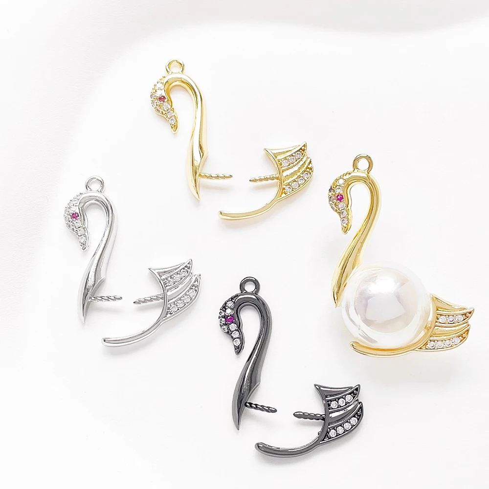 1 Set Copper Plated with Genuine Gold and Inlaid with Zircon Swan Body DIY Makes Fashionable Jewelry Baroque Dolls Accessory