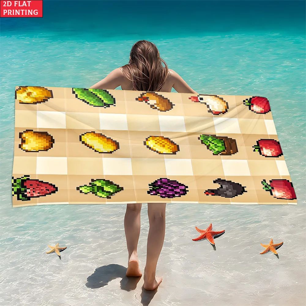 Pixel Farm Theme Pattern polyester microfiber beach towel is highly absorbent, suitable for swimming and beach outings