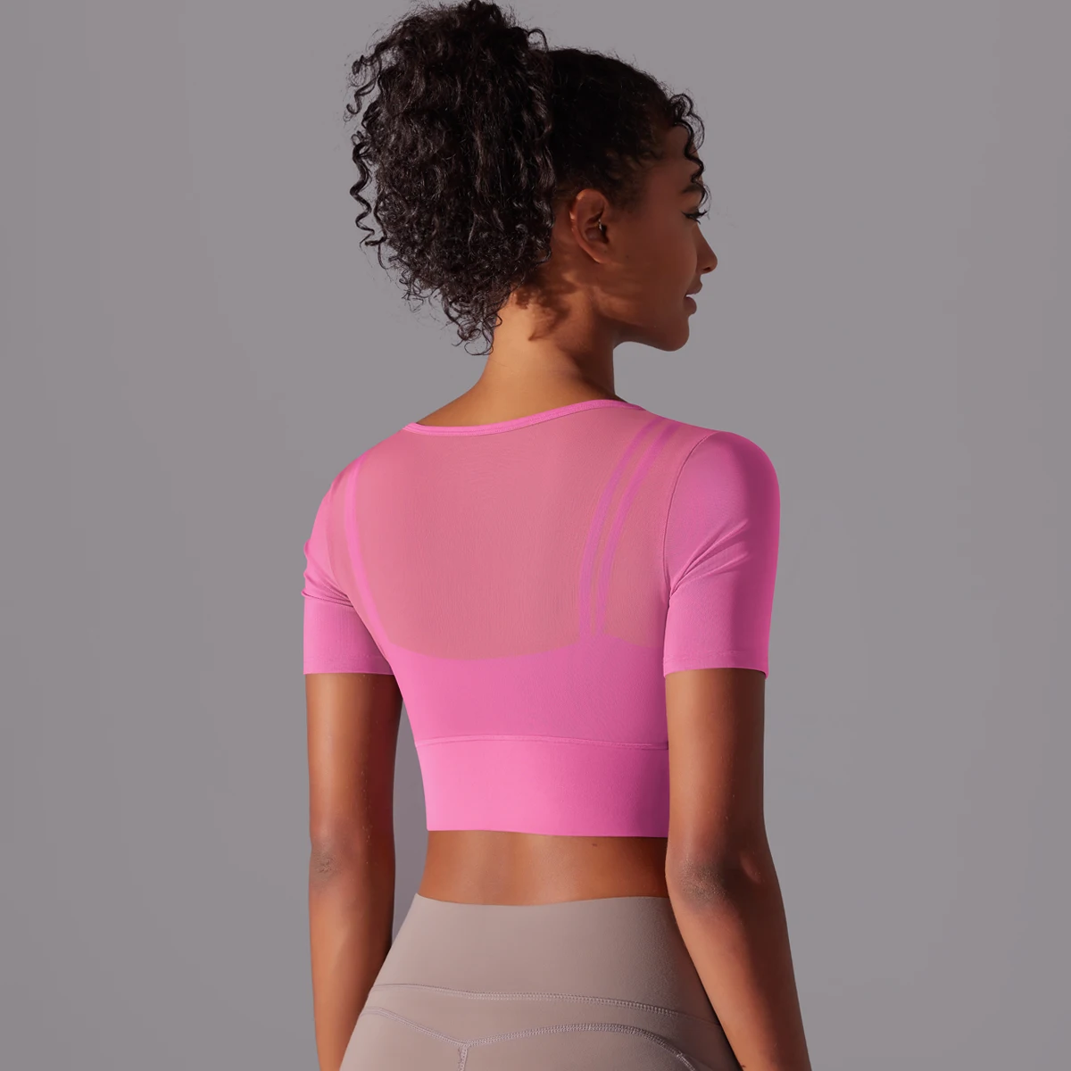 Frauen Mesh Yoga Shirt Sexy Kurzarm T-Shirt Sport Top Bluse Cover Up Quick Dry Gym Kleidung Laufen Fitness Tank Sportwear – Detail 11