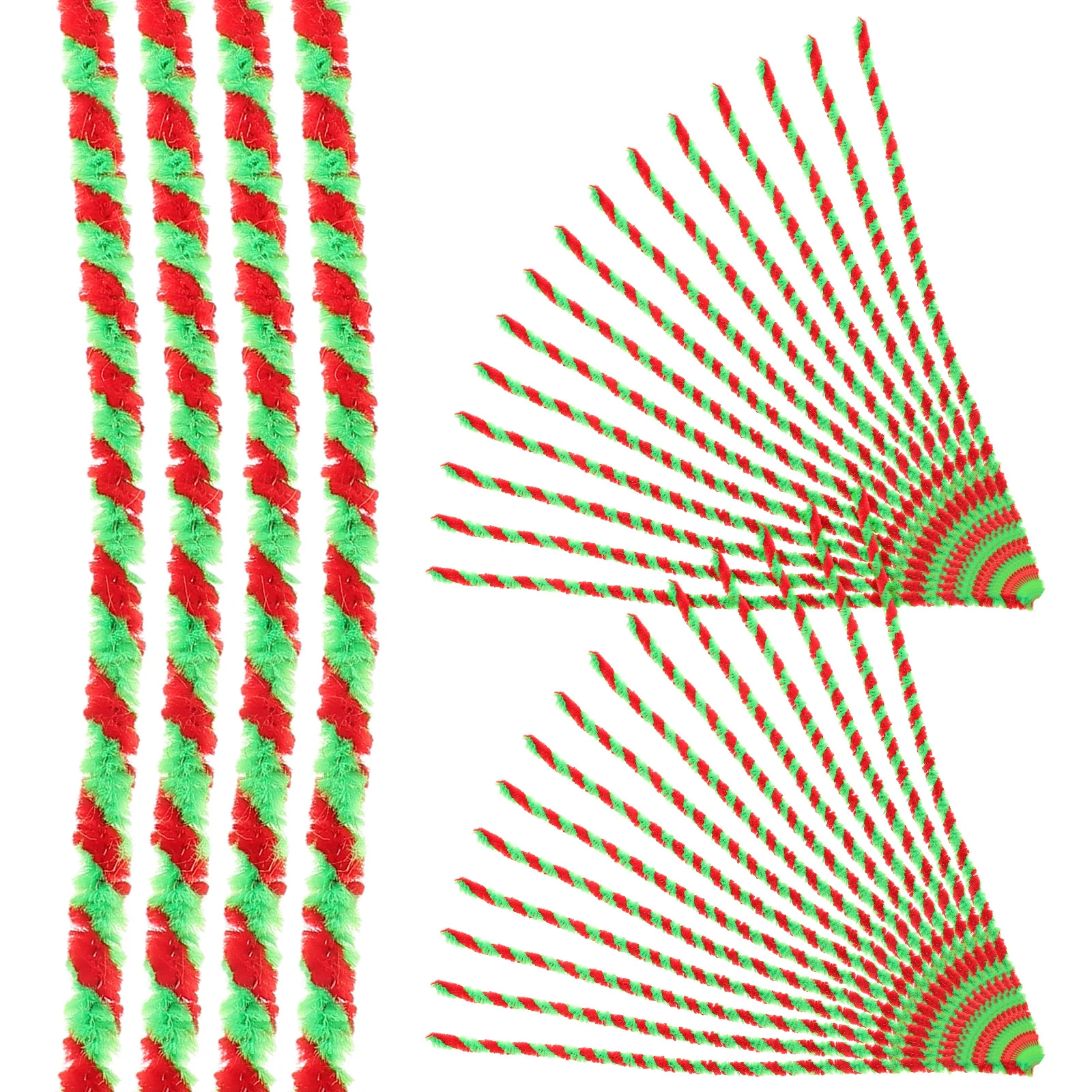50 Stück zweifarbige, flexible Chenille-Stiele, rote und grüne, lockige Stäbchen für Kinder, Heimwerker, Basteln, Klassenzimmeraktivitäten, lustiges Handbuch