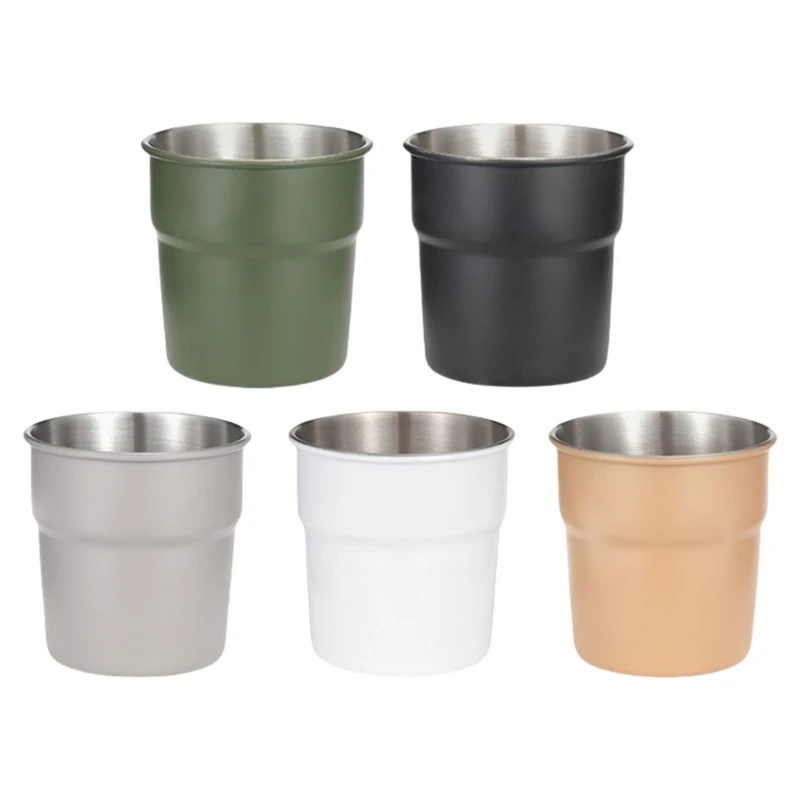 Stackable Camping Water Cup, 300ml, Teas, Coffees, Milk, Beer Mug, Stainless Steel, Drinking Cups, Outdoor Travel Cups, 5 Pcs