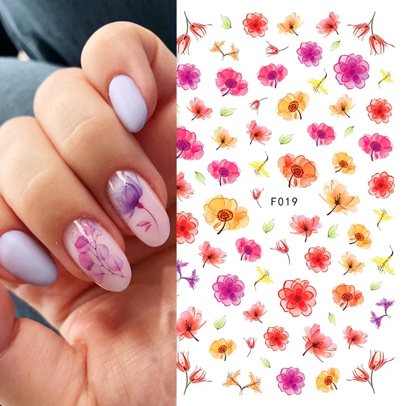 1PCS Colorful Season Flower Series Nail Stickers Rose Tulip HD Stickers Exquisite and Not Easy to Detach Nail Art Decorations