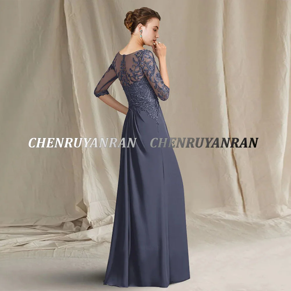 Long Mother of the Bride Dresses 2023 V-Neck Lace Mermaid Wedding Guest Gowns Chiffon Elegant Dress Women For Wedding Party