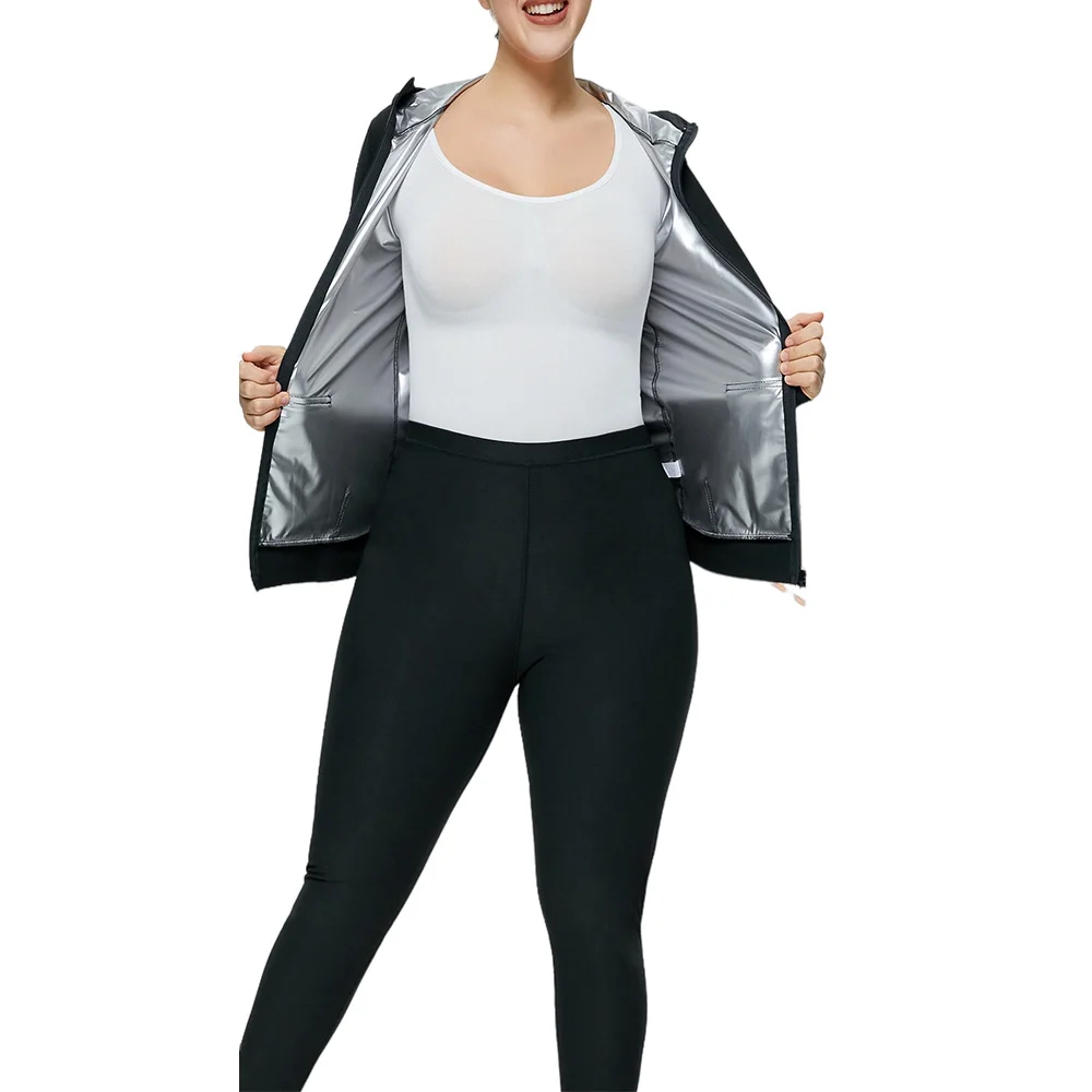 2pcs Sweat Sauna Suit Set For Women Full Zip Fitness Sauna Jacket Hoodie and Leggings Sauna Pants for Comfort and Performance He