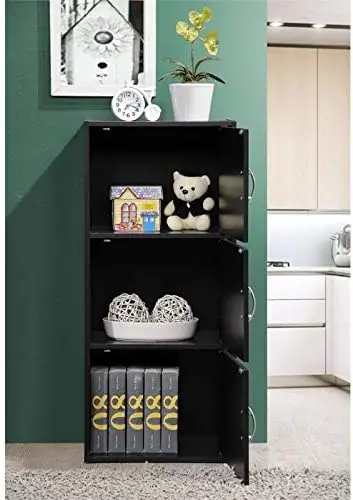 3 Shelf 3 Door Bookcase in Black