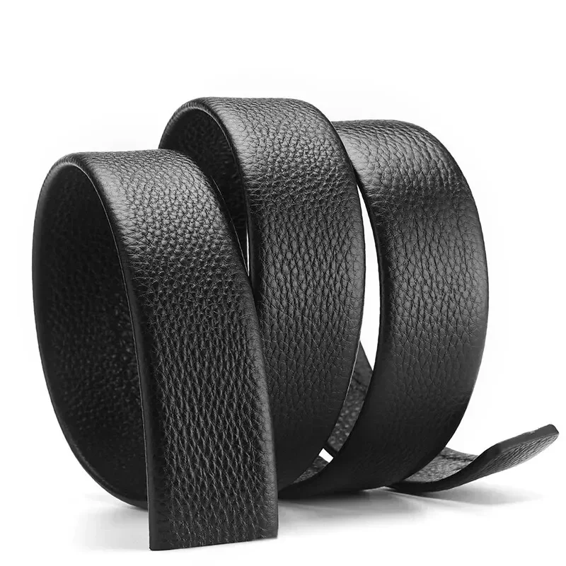 2Pcs 3.5cm/1.37inch Width Black Soft PU Leather Men Belts Body No Buckle Straps for Automatic Buckle Men\'s Belt Without Buckle