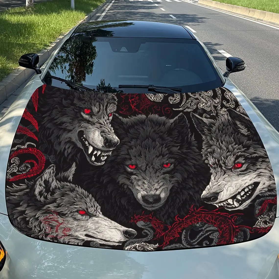 

Виниловая пленка для автомобиля Dark Domain Blood Wolf, водонепроницаемая наклейка на капот автомобиля из ПВХ, самоклеящиеся устойчивые к царапинам наклейки для двигателя Cove