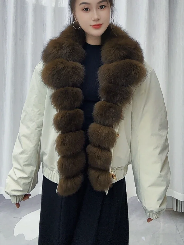 Women's Goose Down Coat Genuine Fur Elegant Soft Warm Hooded Winter Parka Texture Waterproof Fashion Outerwear for Daily Wear