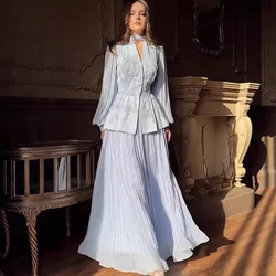 Summer Two Piece Dresses Set For Women Vestidos De Fiesta Celebrities Formal Blazer Coat Long Sleeve Pleated Maxi Skirt Suits