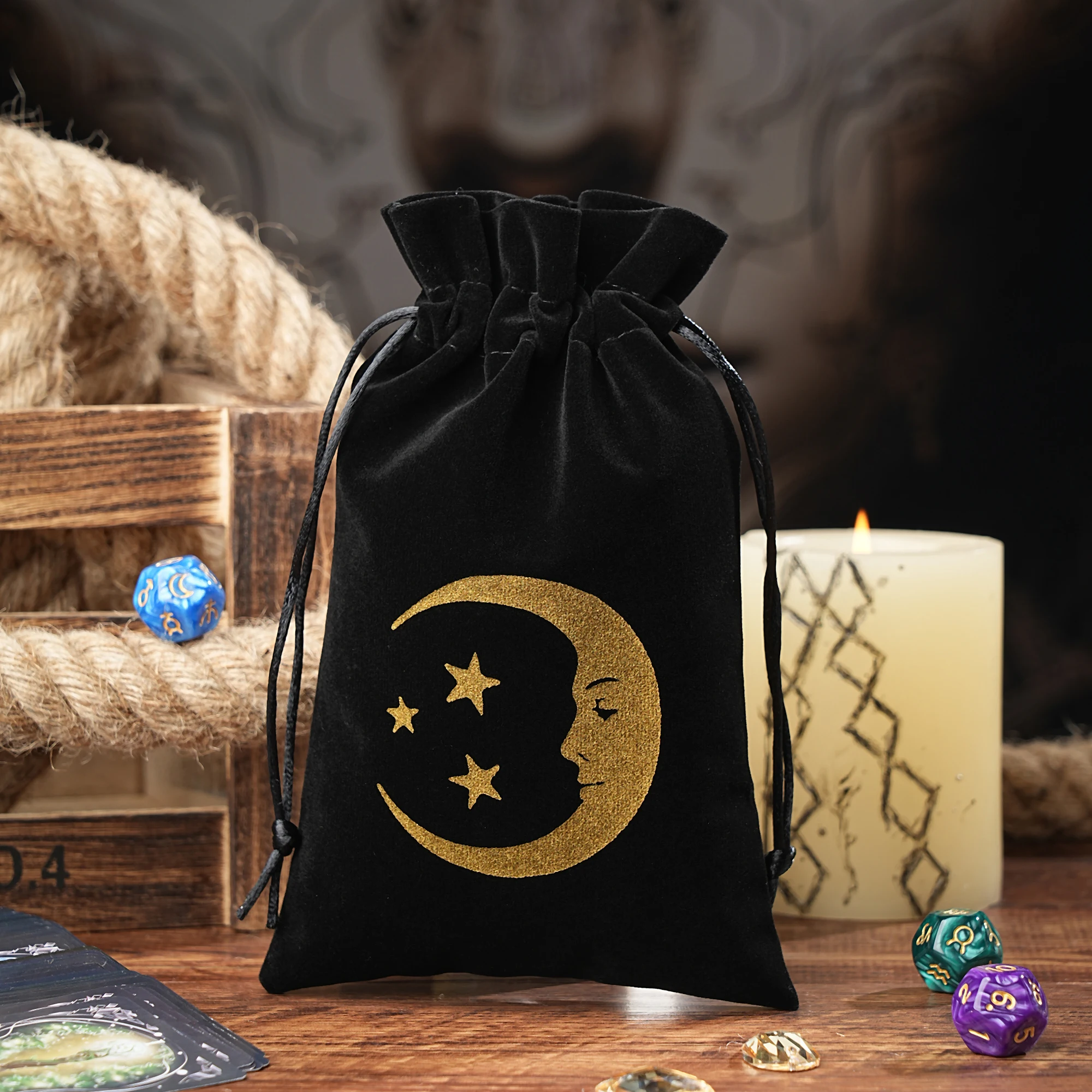 1pc Velvet Moon Phase Tarot Storage Bag Board Game Cards Drawstring Package Witchcraft Supplies for Altar Tarot Pouch Dice Bag