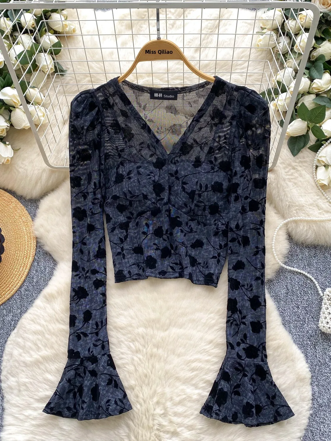 

Женская утягивающая основа для похудения в стиле ретро с v-образным вырезом Bell Sve Printed Me irt в Корейском стиле Sle Commute Faion, летнее полиэфирное волокно