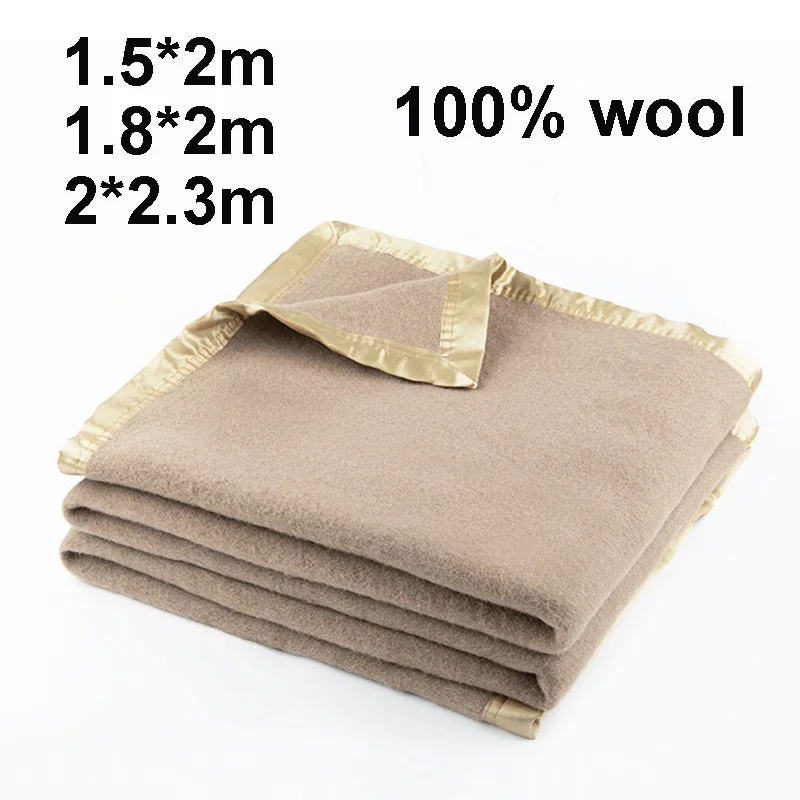 100% Wool Blankets 1.5*2/1.8*2/2*2.3m Warm Comforter Beige Fine Wool Blanket For Winter Adult Children Camping Dormitory Bedding