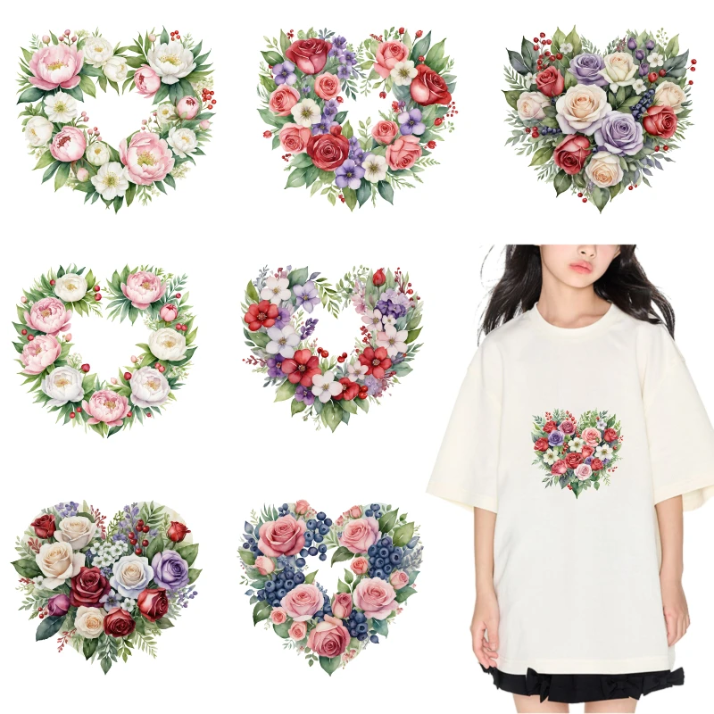 

2PCS Floral Heart Bouquet Design Pattern iron on patches DTF Patches for clothes Iron-on transfers for clothing heat transfer