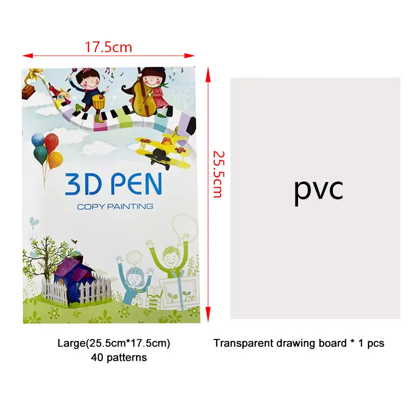 A4 3D pen copy pattern template, 22 sheets, with PVC transparent copy board. 40 patterns, 3D pen painting textbook.